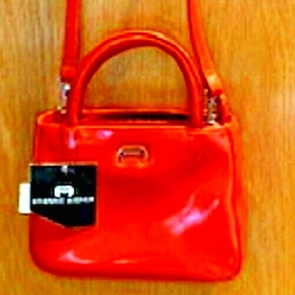 NWT Etienne Aigner Womens Tangerine Vinyl Zipped Crossbody Minibag - Picture 2 of 5